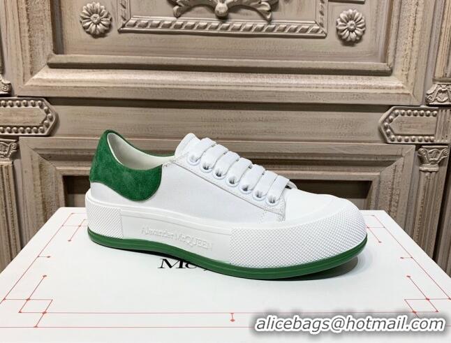 Grade Quality Alexander Mcqueen Deck Cotton Canvas Lace Up Sneakers 010637 White/Green