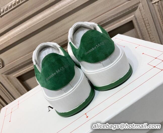 Grade Quality Alexander Mcqueen Deck Cotton Canvas Lace Up Sneakers 010637 White/Green