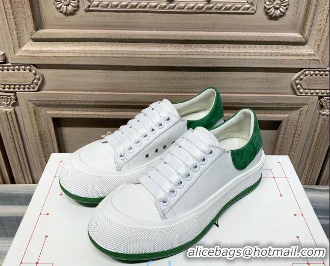 Grade Quality Alexander Mcqueen Deck Cotton Canvas Lace Up Sneakers 010637 White/Green