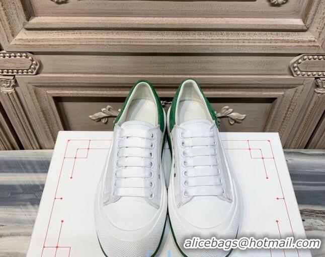 Grade Quality Alexander Mcqueen Deck Cotton Canvas Lace Up Sneakers 010637 White/Green