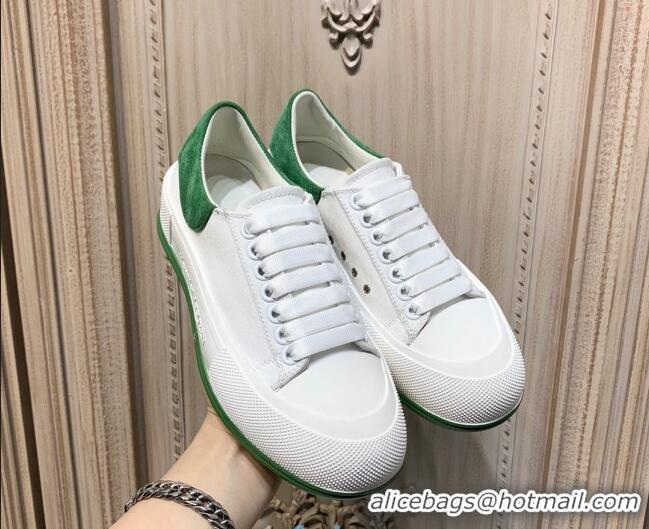 Grade Quality Alexander Mcqueen Deck Cotton Canvas Lace Up Sneakers 010637 White/Green