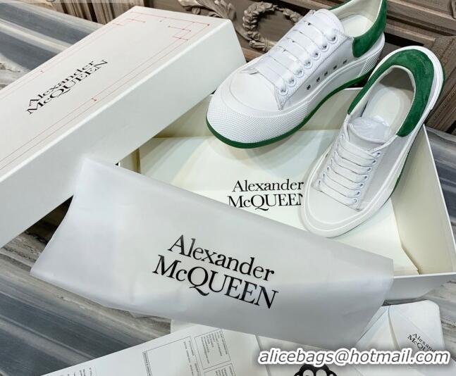 Grade Quality Alexander Mcqueen Deck Cotton Canvas Lace Up Sneakers 010637 White/Green