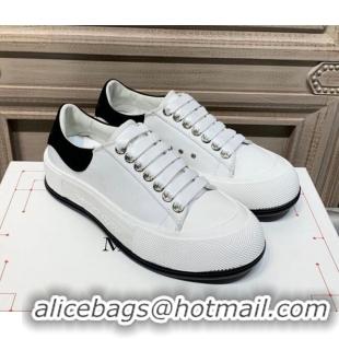 Luxurious Alexander Mcqueen Deck Cotton Canvas Lace Up Sneakers 010637 White/Black