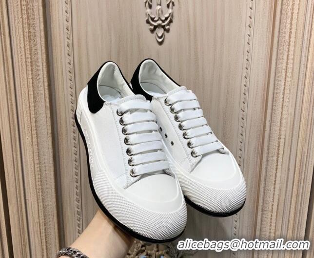 Luxurious Alexander Mcqueen Deck Cotton Canvas Lace Up Sneakers 010637 White/Black