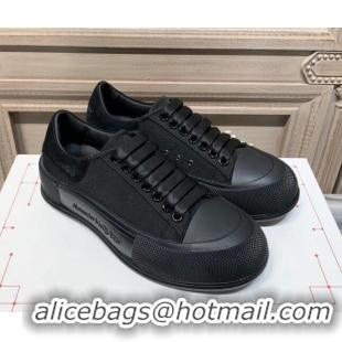 Charming Alexander Mcqueen Deck Cotton Canvas Lace Up Sneakers 010637 All Black