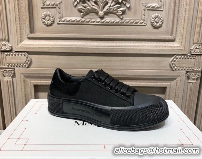 Charming Alexander Mcqueen Deck Cotton Canvas Lace Up Sneakers 010637 All Black