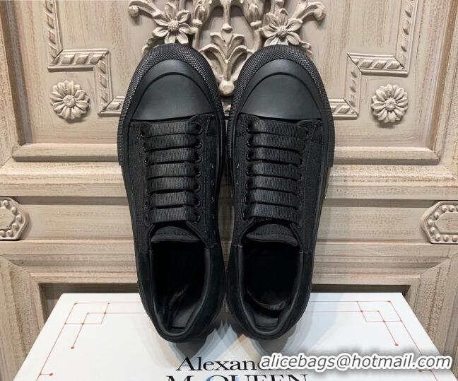 Charming Alexander Mcqueen Deck Cotton Canvas Lace Up Sneakers 010637 All Black