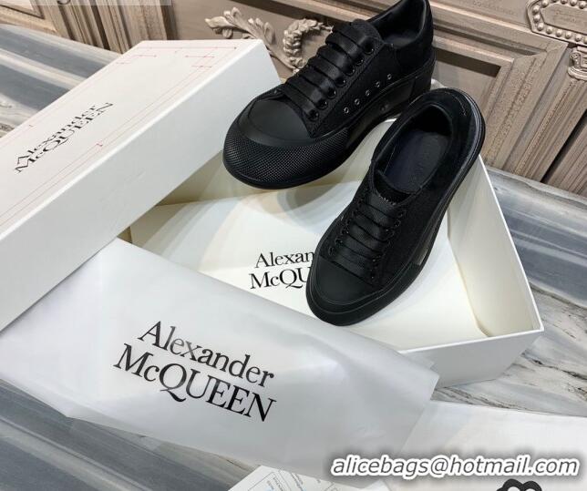 Charming Alexander Mcqueen Deck Cotton Canvas Lace Up Sneakers 010637 All Black