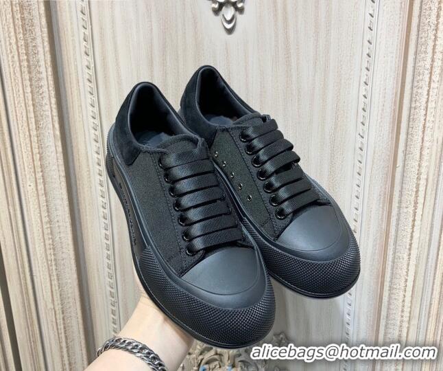 Charming Alexander Mcqueen Deck Cotton Canvas Lace Up Sneakers 010637 All Black