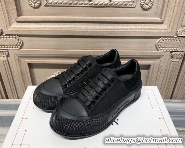 Charming Alexander Mcqueen Deck Cotton Canvas Lace Up Sneakers 010637 All Black