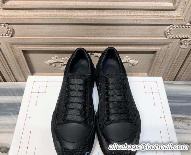 Charming Alexander Mcqueen Deck Cotton Canvas Lace Up Sneakers 010637 All Black