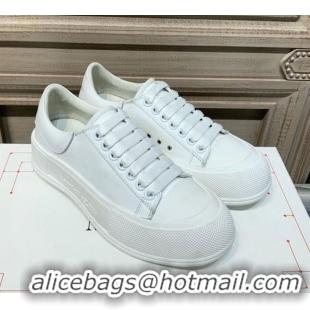 Popular Style Alexander Mcqueen Deck Cotton Canvas Lace Up Sneakers 010637 All White