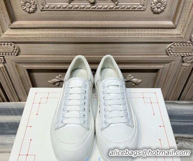 Popular Style Alexander Mcqueen Deck Cotton Canvas Lace Up Sneakers 010637 All White