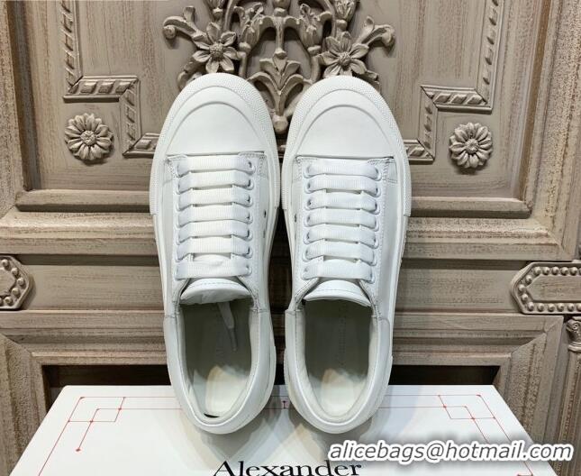 Popular Style Alexander Mcqueen Deck Cotton Canvas Lace Up Sneakers 010637 All White