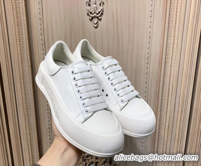 Popular Style Alexander Mcqueen Deck Cotton Canvas Lace Up Sneakers 010637 All White