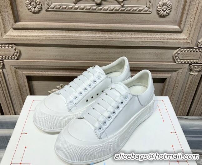 Popular Style Alexander Mcqueen Deck Cotton Canvas Lace Up Sneakers 010637 All White