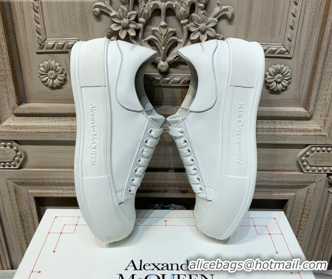 Popular Style Alexander Mcqueen Deck Cotton Canvas Lace Up Sneakers 010637 All White