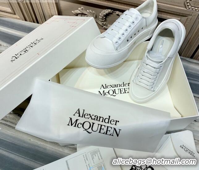 Popular Style Alexander Mcqueen Deck Cotton Canvas Lace Up Sneakers 010637 All White