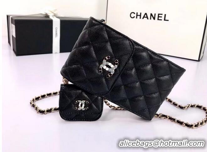 Super Quality Chanel card holder with chain & Gold-Tone Metal AP2033 black