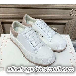 Unique Style Alexander Mcqueen Deck Cotton Canvas Lace Up Sneakers 010637 White/Khaki