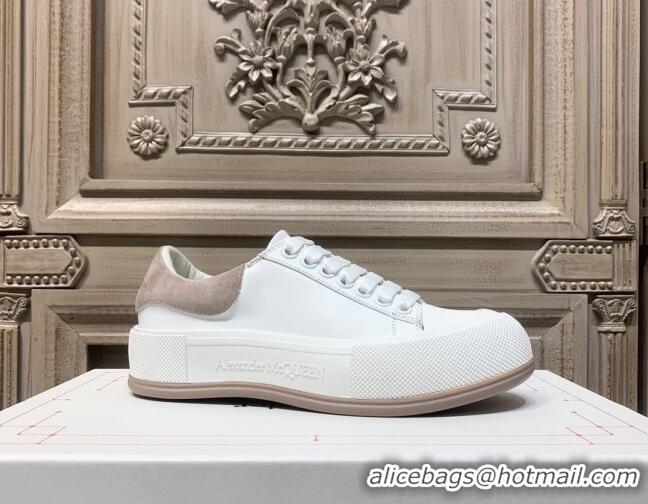 Unique Style Alexander Mcqueen Deck Cotton Canvas Lace Up Sneakers 010637 White/Khaki