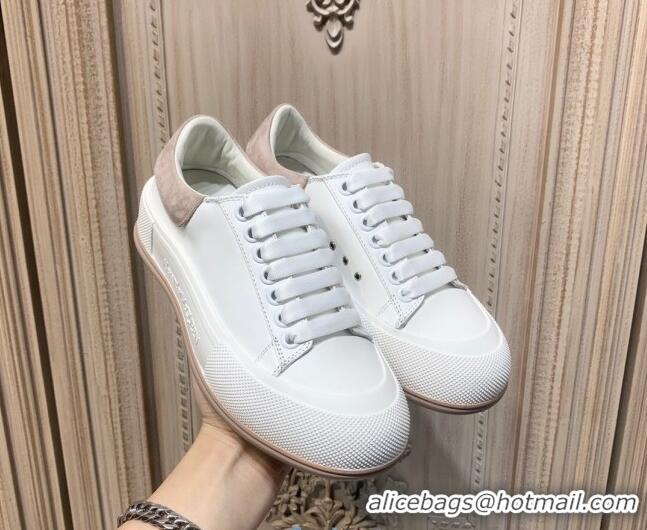 Unique Style Alexander Mcqueen Deck Cotton Canvas Lace Up Sneakers 010637 White/Khaki