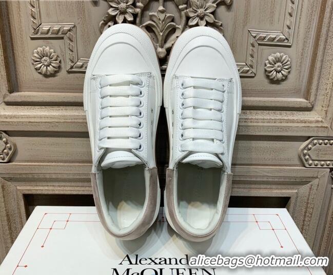 Unique Style Alexander Mcqueen Deck Cotton Canvas Lace Up Sneakers 010637 White/Khaki