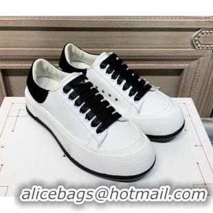 Good Quality Alexander Mcqueen Deck Silky Calfskin Lace Up Sneakers 010647 White/Black