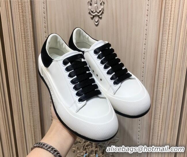 Good Quality Alexander Mcqueen Deck Silky Calfskin Lace Up Sneakers 010647 White/Black