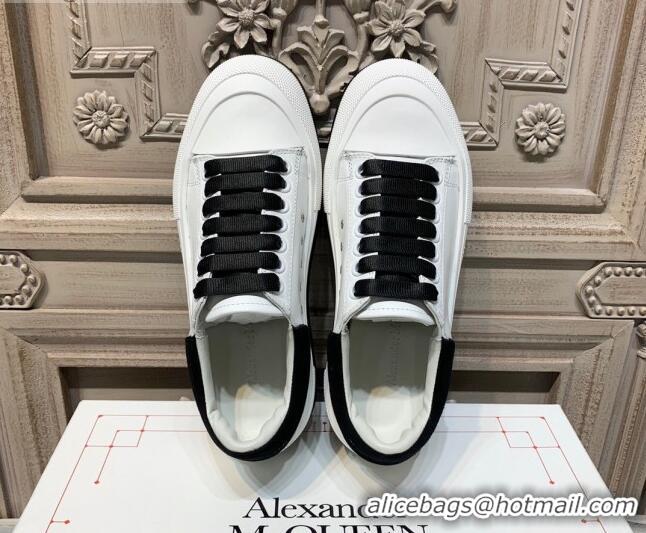 Good Quality Alexander Mcqueen Deck Silky Calfskin Lace Up Sneakers 010647 White/Black