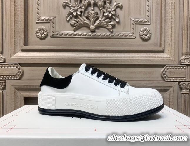 Good Quality Alexander Mcqueen Deck Silky Calfskin Lace Up Sneakers 010647 White/Black