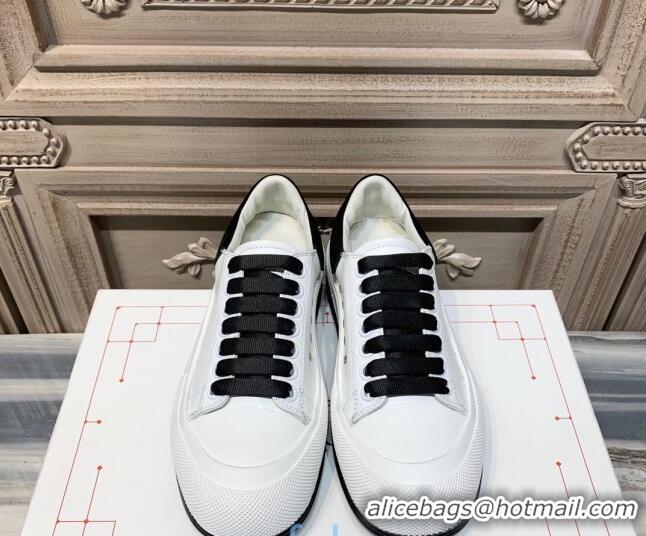 Good Quality Alexander Mcqueen Deck Silky Calfskin Lace Up Sneakers 010647 White/Black