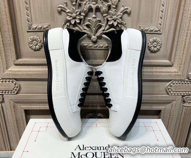 Good Quality Alexander Mcqueen Deck Silky Calfskin Lace Up Sneakers 010647 White/Black