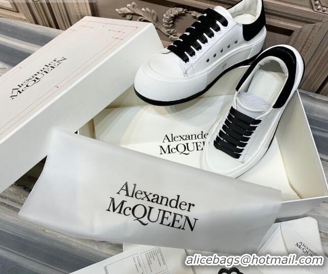 Good Quality Alexander Mcqueen Deck Silky Calfskin Lace Up Sneakers 010647 White/Black