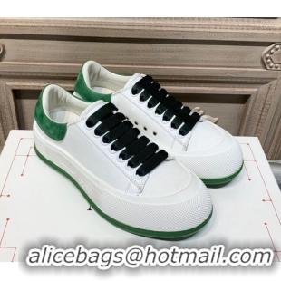 Best Grade Alexander Mcqueen Deck Silky Calfskin Lace Up Sneakers 010647 White/Green