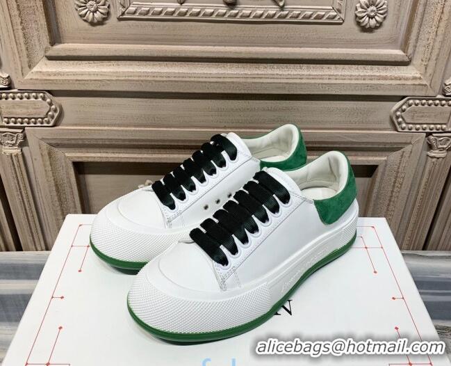 Best Grade Alexander Mcqueen Deck Silky Calfskin Lace Up Sneakers 010647 White/Green