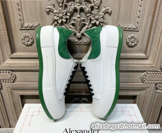 Best Grade Alexander Mcqueen Deck Silky Calfskin Lace Up Sneakers 010647 White/Green