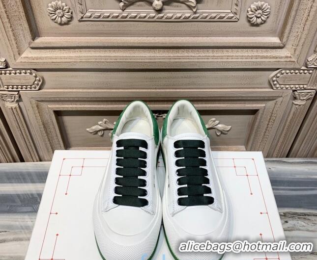 Best Grade Alexander Mcqueen Deck Silky Calfskin Lace Up Sneakers 010647 White/Green