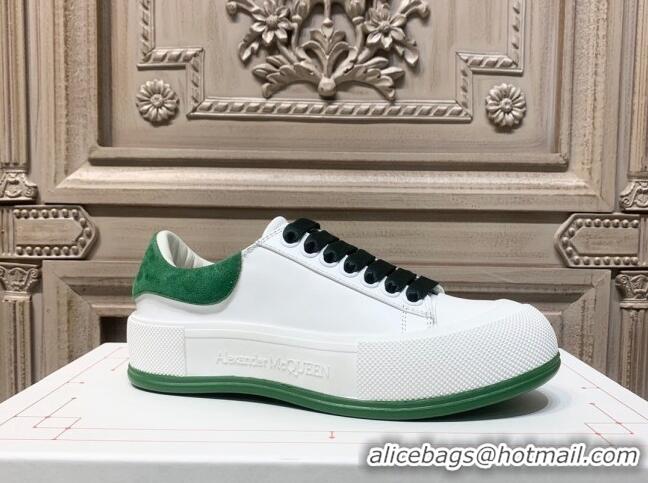 Best Grade Alexander Mcqueen Deck Silky Calfskin Lace Up Sneakers 010647 White/Green