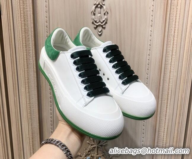 Best Grade Alexander Mcqueen Deck Silky Calfskin Lace Up Sneakers 010647 White/Green