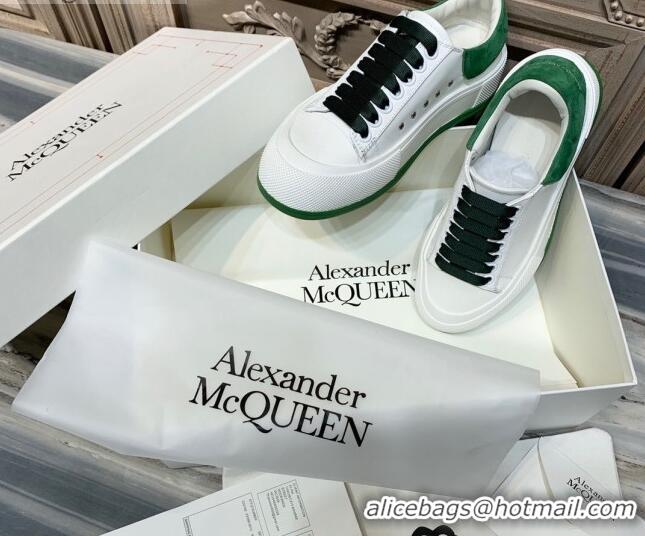 Best Grade Alexander Mcqueen Deck Silky Calfskin Lace Up Sneakers 010647 White/Green