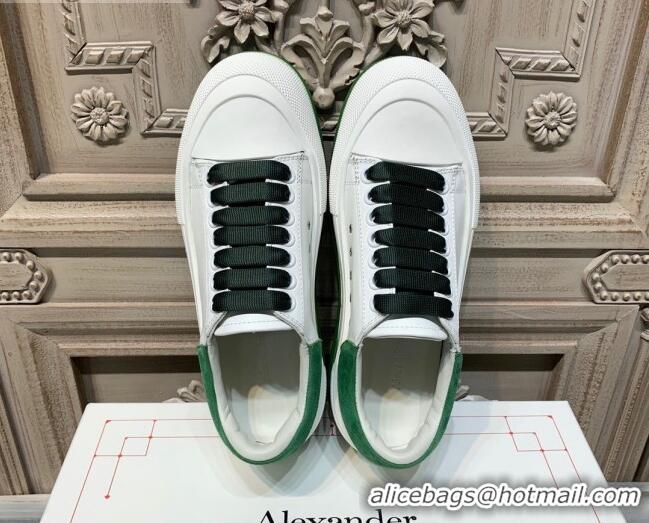 Best Grade Alexander Mcqueen Deck Silky Calfskin Lace Up Sneakers 010647 White/Green