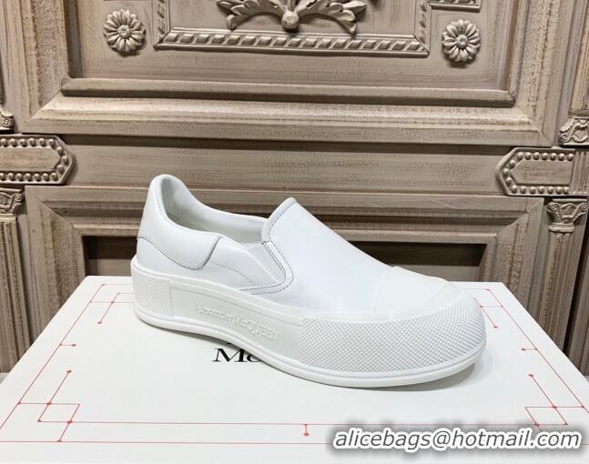 Good Looking Alexander Mcqueen Deck Skate Silky Calfskin Slip-on Sneakers 010649 White