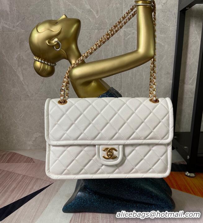 Famous Brand Chanel flap bag Grained Calfskin AS2358 White