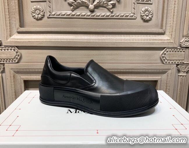 Good Quality Alexander Mcqueen Deck Skate Silky Calfskin Slip-on Sneakers 010649 Black