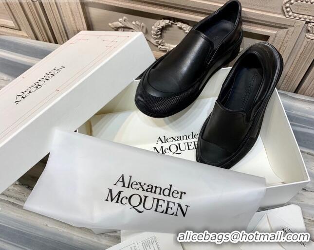 Good Quality Alexander Mcqueen Deck Skate Silky Calfskin Slip-on Sneakers 010649 Black