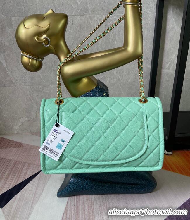 Classic Chanel flap bag Grained Calfskin AS2358 light green