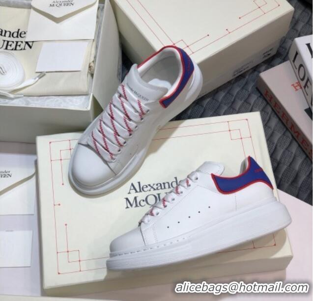 Hot Style Alexander Mcqueen White Silky Calfskin Sneaker with Bi-color Laces Blue 012721