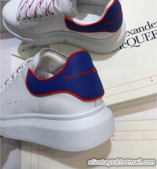 Hot Style Alexander Mcqueen White Silky Calfskin Sneaker with Bi-color Laces Blue 012721