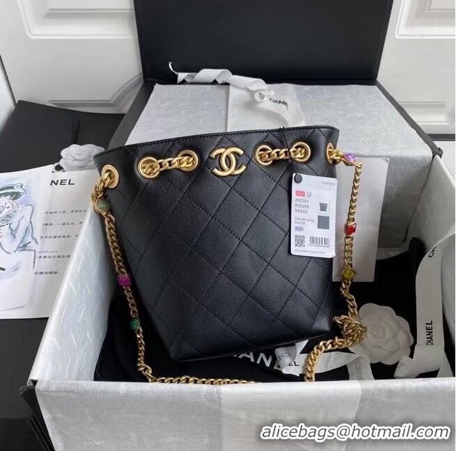 Top Quality Chanel Lambskin bucket bag AS2381 black